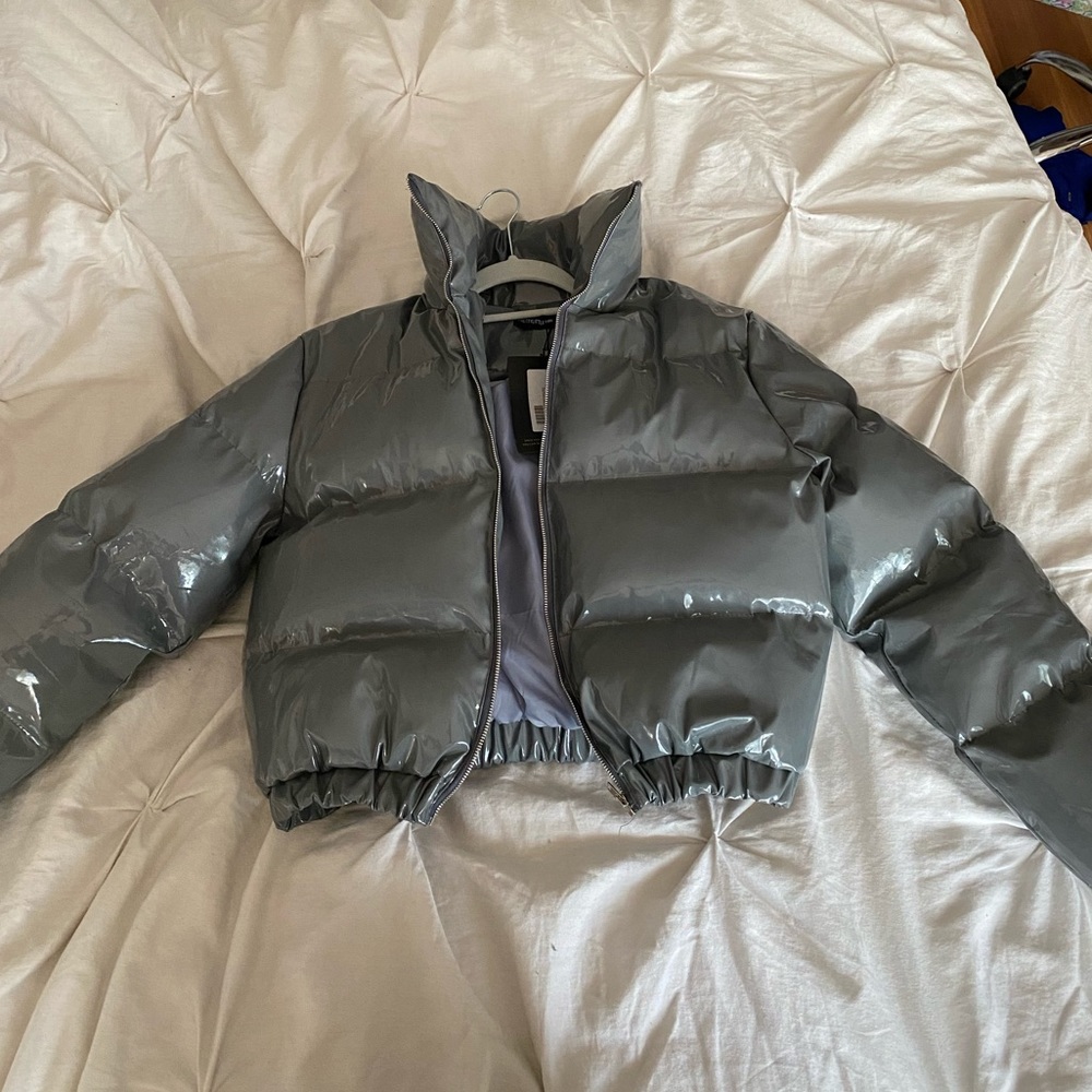 Gray Vinyl Puffer Jacket
